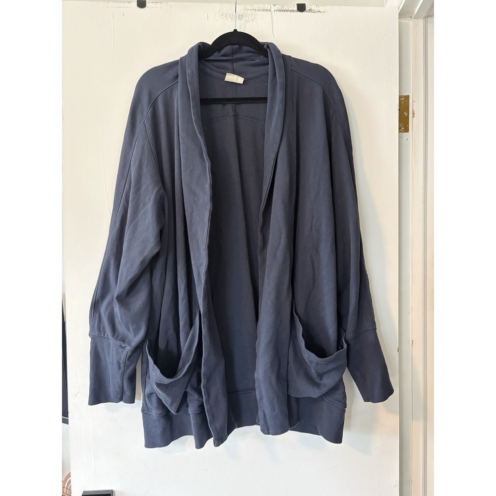 Pact Open Cardigan Womens XXL Organic Cotton Airplane Shawl Collar Blue Casual
